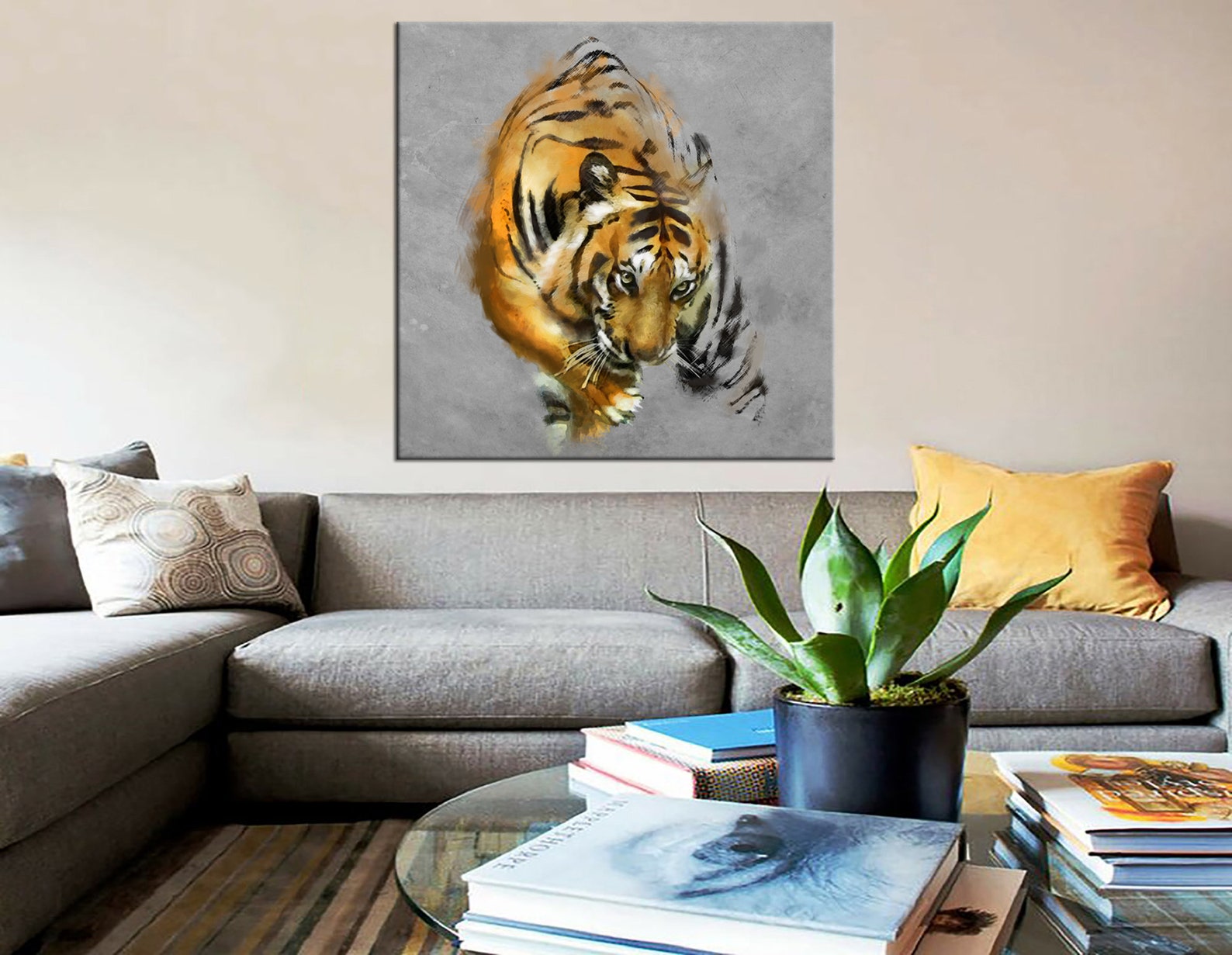 Tiger Painting Large Wall Art Abstract Canvas Print Wild Etsy