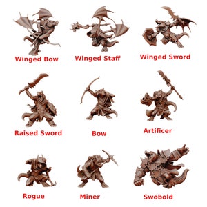Kobold|Winged Kobold 3d printed miniatures by Manuel Boria for tabletop RPGs|Dungeons and Dragons|DnD|D&D|Pathfinder