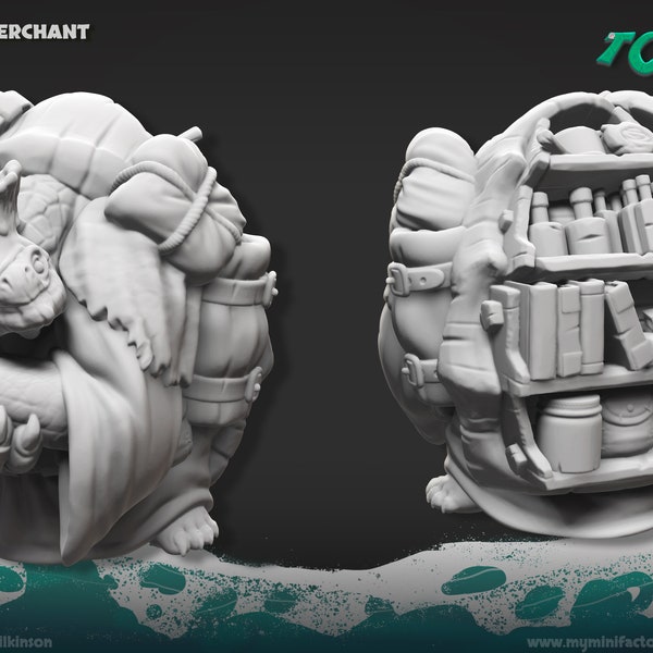 Tortle|Turtle Merchant 3d printed Miniature for Tabletop RPGs|Dungeons and Dragons|DnD|D&D|Pathfinder