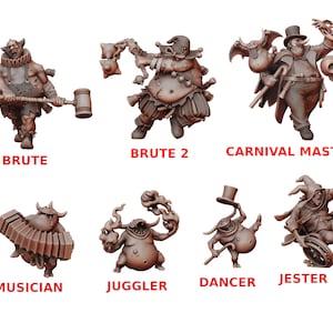 Carnival of Chaos 3d printed miniatures by Manuel Boria for tabletop RPGs|Dungeons and Dragons|DnD|D&D|Pathfinder