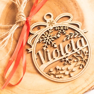 Bolas de Navidad personalizadas con nombre - decoración de árbol de Navidad personalizada, decoración de Navidad de madera