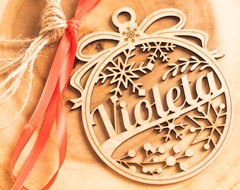 Bolas de Navidad personalizadas con nombre - decoración de árbol de Navidad personalizada, decoración de Navidad de madera