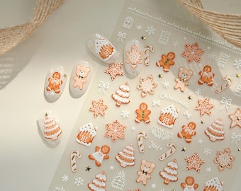 3D Christmas Nail Stickers | Gingerbread, Snowflake Decals