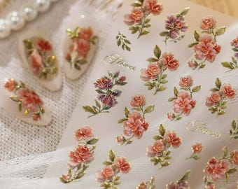 Vintage Floral Nail Stickers | Rose Gold Flower Decals