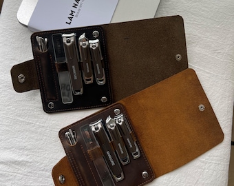 Kit de manicura de cuero personalizado: Set de aseo vintage, regalo para el Día del Padre