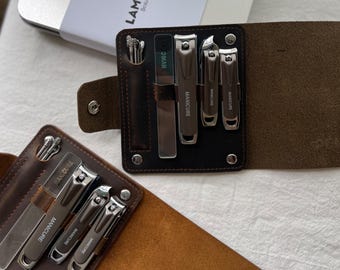 Ensemble de manucure en cuir personnalisé, organisateur de toilettage
