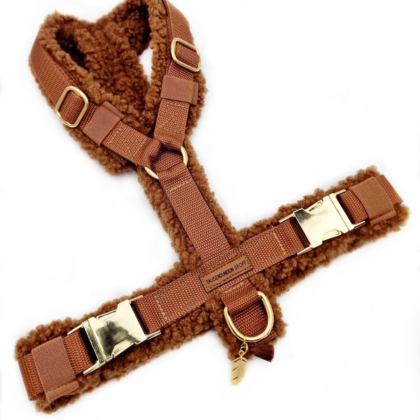 Dog harness with teddy fur/Y-harness/chest harness/leader harness/padded harness/Harness for Dogs/Dogharness/teddy fur