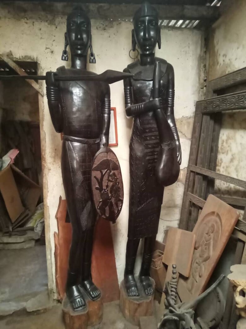 Vintage African Maasai Warrior Carved Ebony Wood Sculptures Etsy