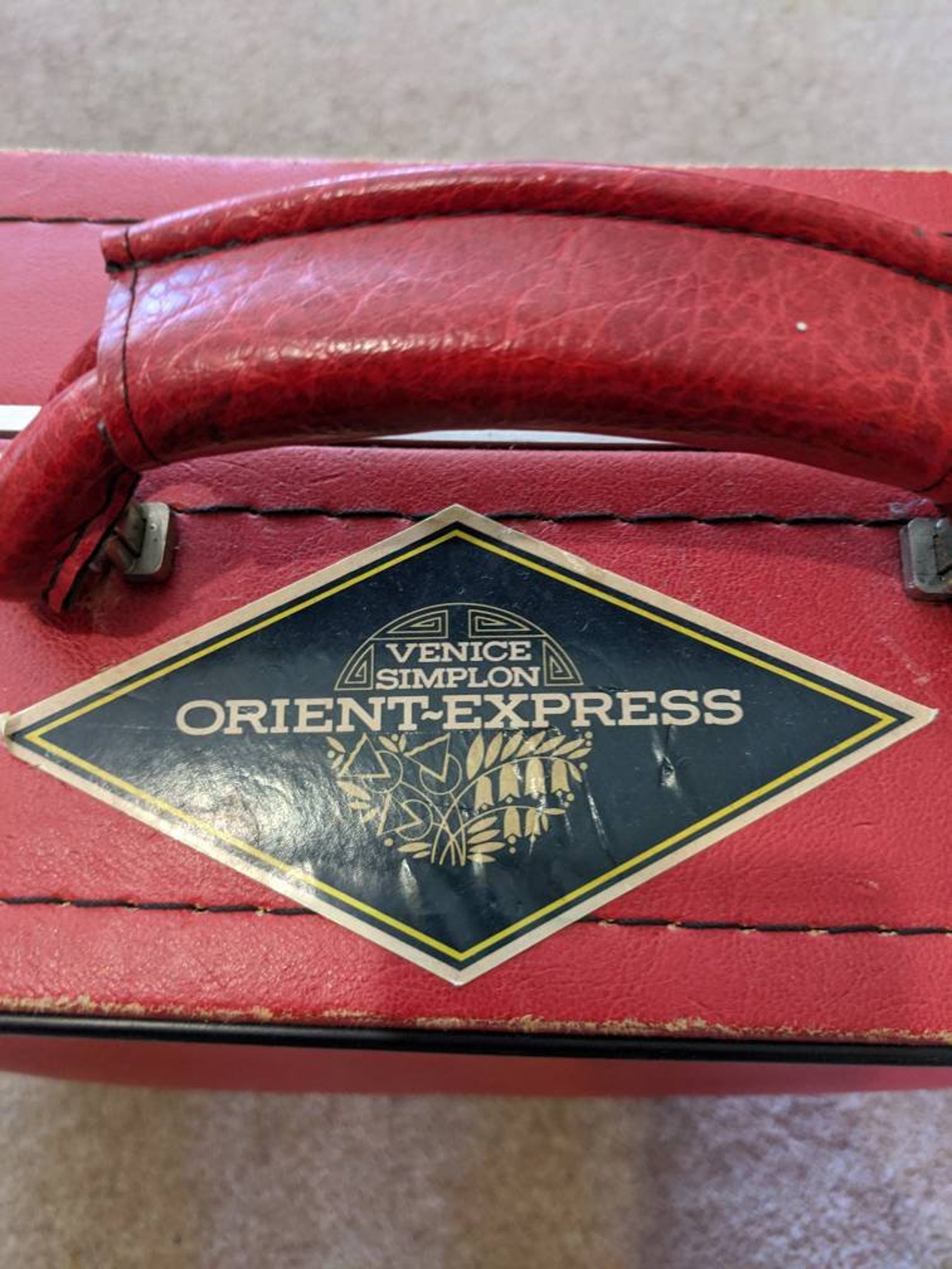 Red, Vintage Custom Suitcase With Orient Express Sticker Etsy UK