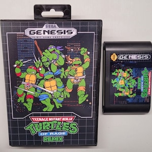 Teenage Mutant Ninja Turtles of Rage Remix for Sega Genesis + case & cover art