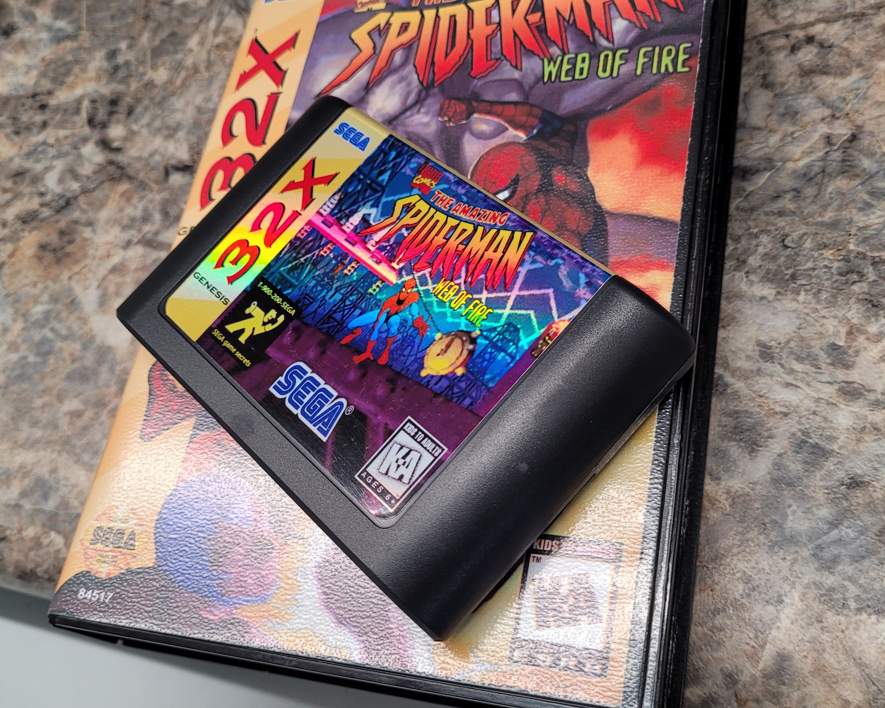 SPIDERMAN - Web of Fire for Sega 32X With HOLOGRAPHIC Label SPIDERMAN - Web of Fire for Sega 32X With HOLOGRAPHIC Label