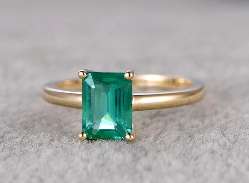 Bridal Ring Engagement Ring Emerald Ring Solitaire Rings Natural Emerald 14K Rose Gold Vermeil Sterling Silver Ring Gift for her