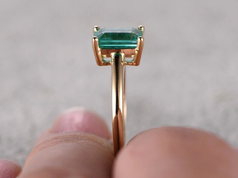 Bridal Ring Engagement Ring Emerald Ring Solitaire Rings Natural Emerald 14K Rose Gold Vermeil Sterling Silver Ring Gift for her