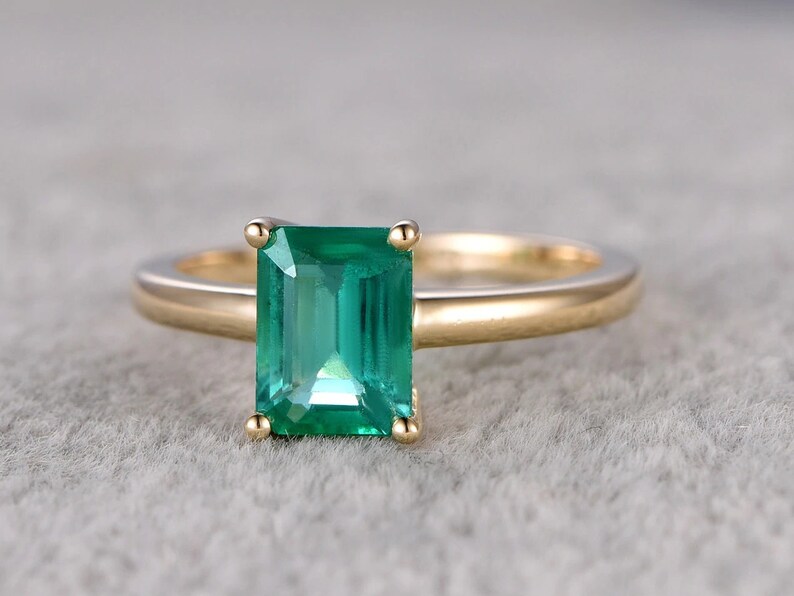 Bridal Ring Engagement Ring Emerald Ring Solitaire Rings Natural Emerald 14K Rose Gold Vermeil Sterling Silver Ring Gift for her