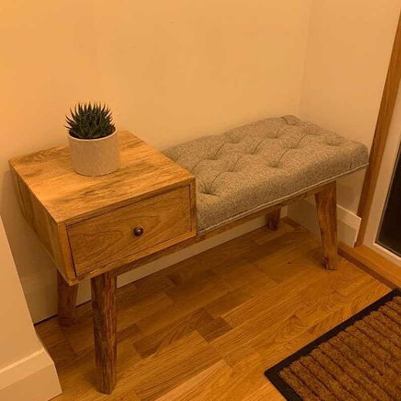 Hallway Bench Seat With Table Grey Cushion Scandinavian Lamp Etsy