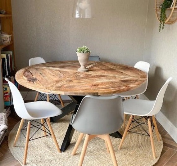 Large Round Dining Table Industrial, Large Round Kitchen Table And Chairs