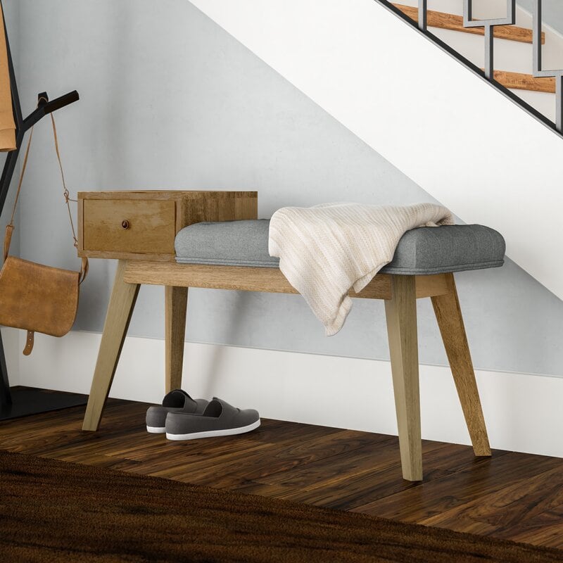 Hallway Bench Seat With Table Grey Cushion Scandinavian Lamp Etsy