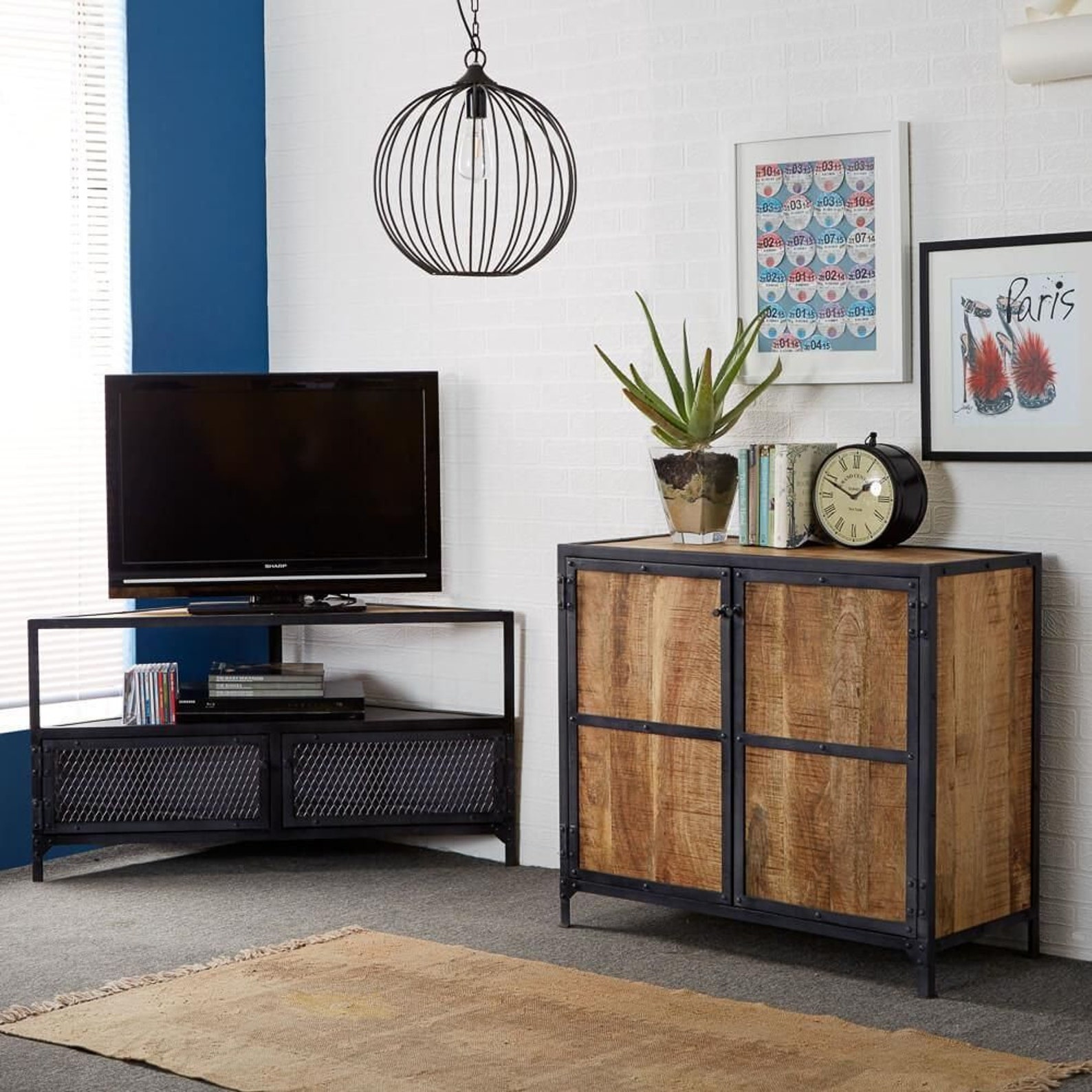 Industrial Corner TV Stand Media Unit Storage Sideboard Etsy