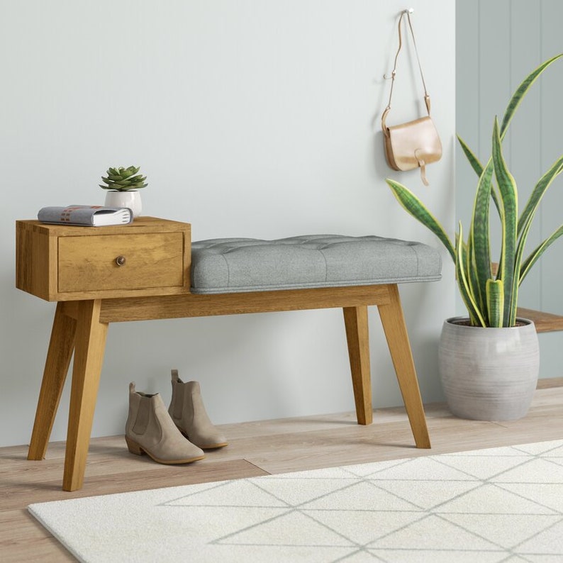 Hallway Bench Seat With Table Grey Cushion Scandinavian Lamp Etsy