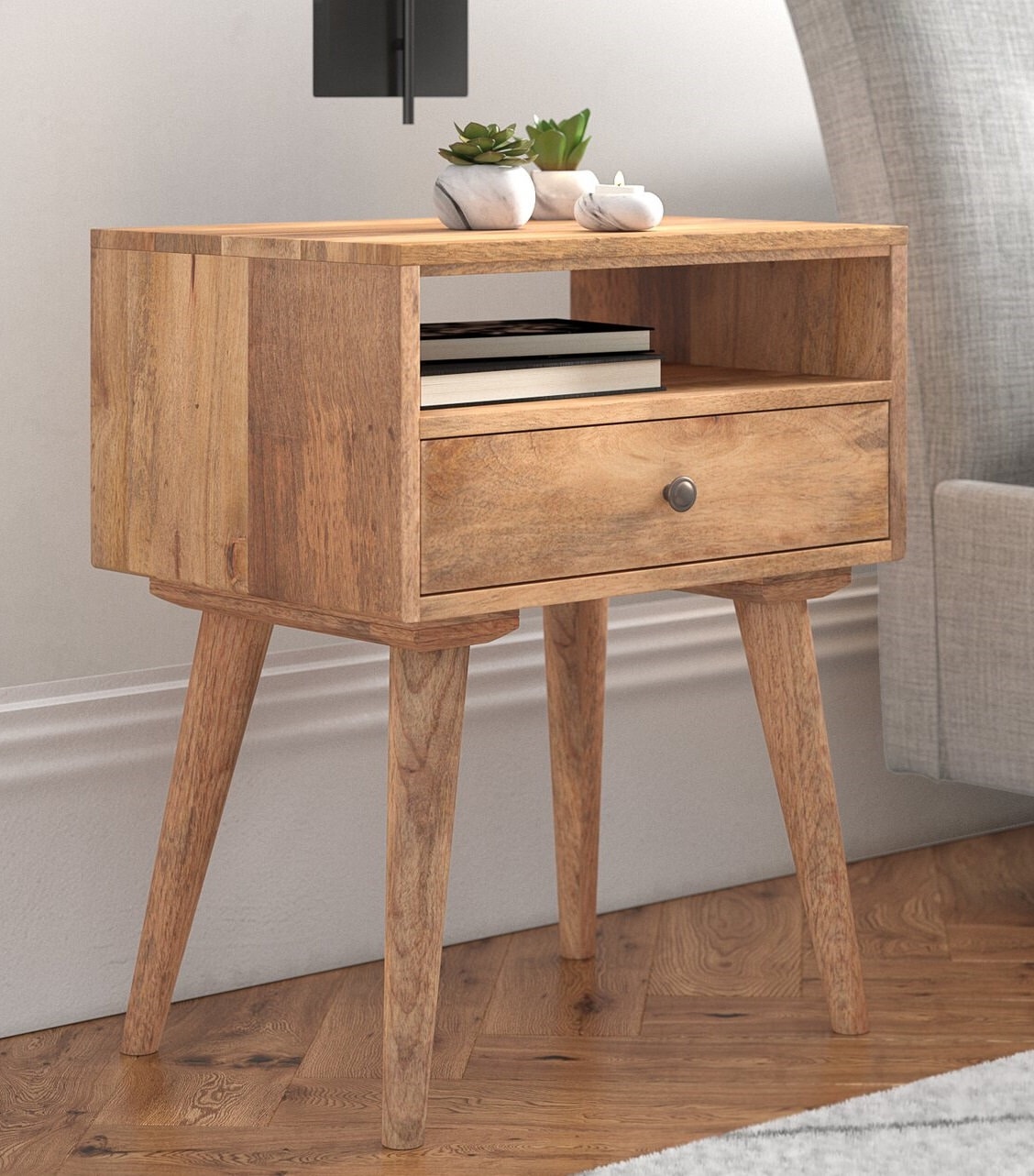 Scandinavian Style Bedside Table Nordic Retro Nightstand Side Etsy