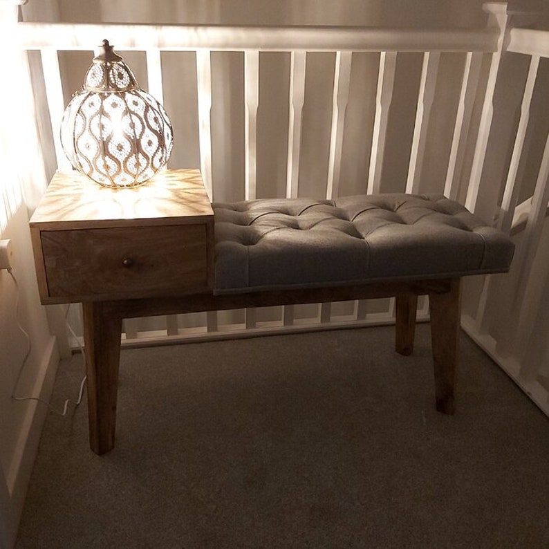 Hallway Bench Seat With Table Grey Cushion Scandinavian Lamp Etsy