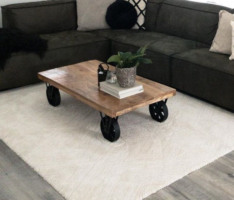 Industrial Style Coffee Table on Wheels Handmade Urban Rustic Etsy UK