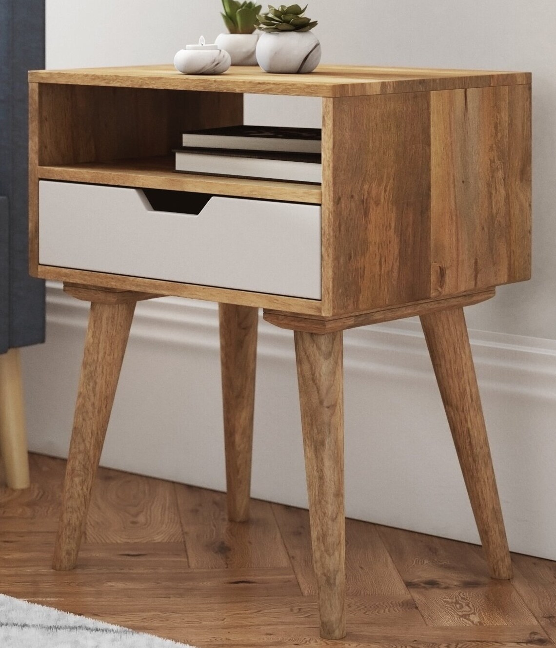 Scandinavian Style Bedside Table Nordic Retro Nightstand Side Etsy