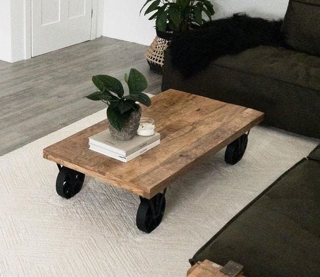 Industrial Style Coffee Table on Wheels Handmade Urban Rustic Etsy UK