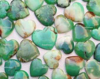 Chrysoprase Heart Crystal Heart Gemstone One Side Flat / 2 Size to Choose - worry - pocket - carry - Jewelry - Gift stone.