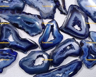 Rare Dark Blue Window Druzy Geode Polished Slabs / Geode Slices / Dark Blue Druzy Agate / Wire Wrapping, Necklace Stones / 1 to 2 inch