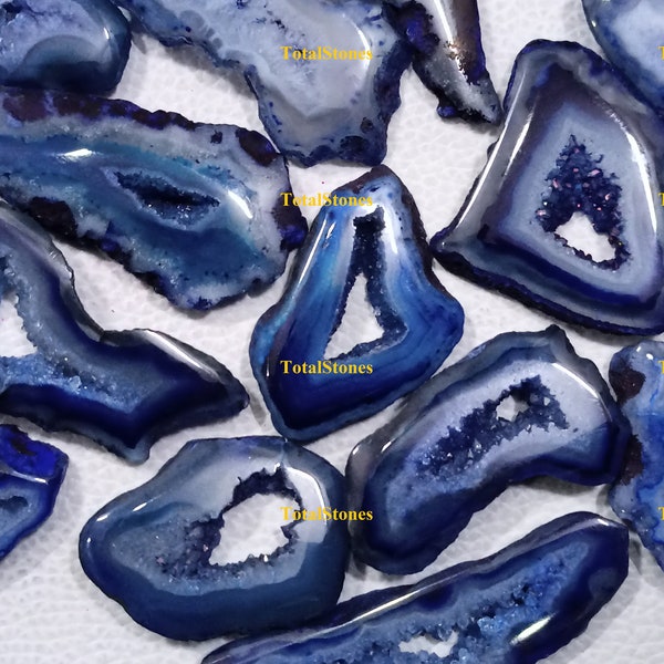 Rare Dark Blue Window Druzy Geode Polished Slabs / Geode Slices / Dark Blue Druzy Agate / Wire Wrapping, Necklace Stones / 1 to 2 inch