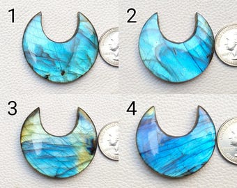 Top Grade Special Blue Fire Moon Labradorite Gemstone, Crescent Moon, Labradorite Moon Shape, One Side Flat, Silver Jewelry Cabochon