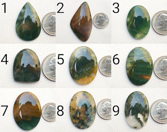 Natural Cabochon Moss Agate Jewelry Gemstone Both Side Polished Handmade Moss Agate Green Jewelry Making Pendant Necklace Gemstone Wholesale