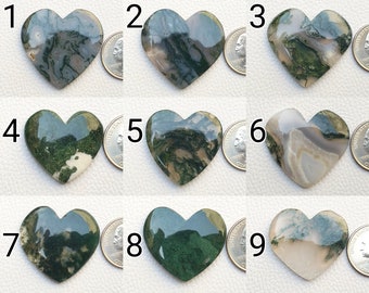 Moss Agate Gemstone Wholesale Cabochon Heart Shape Both Side Polished Green Moss Agate Pendant Jewelry Making Wire Wrap Jewelry Supplies