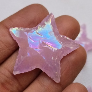 Roze aura engel wassende ster, rozenkwarts aura engel ster metafysisch titanium gecoate aura kristal opaliet stervorm hanger voor sieraden