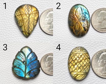Flashy Carved Labradorite Loose Gemstone Designer Pendant Jewelry Making Teardrop Oval One Side Flat Labradorite Silver Jewelry