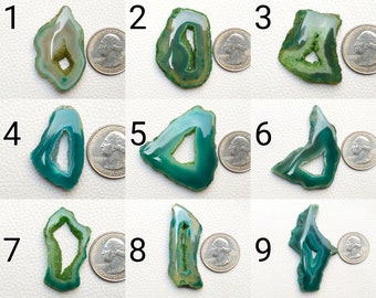 Green Agate Slice Gemstone One Side Polished Dyed Green Color Pendant Slice Green Agate Natural Gemstone Macrame Jewelry Supplies Wholesale