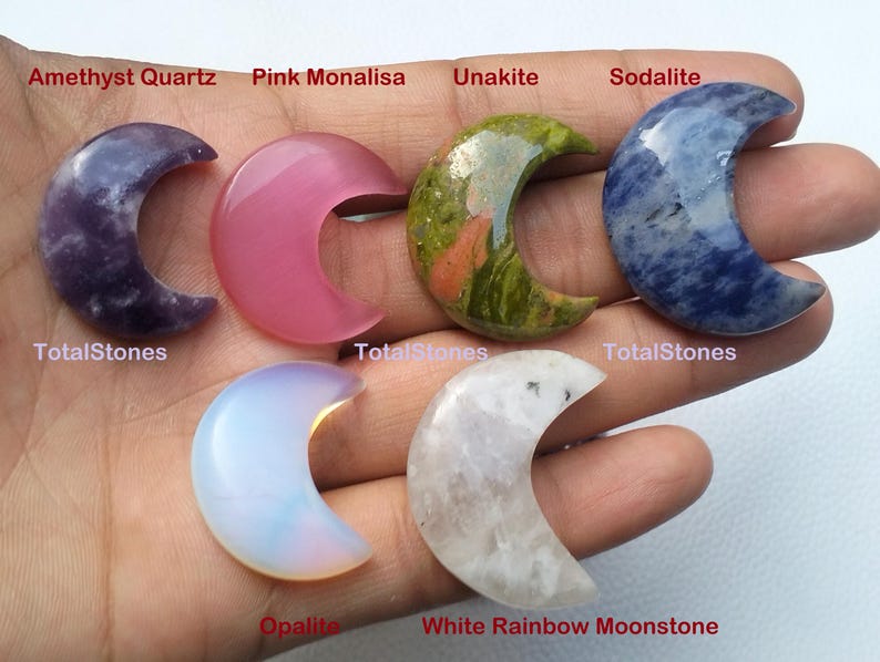 Halbmond Kristall | Natürlicher Edelstein Halbmond Mond Anhänger | Heilende Kristalle Stein-Halbmond für die Schmuckherstellung Bild 6