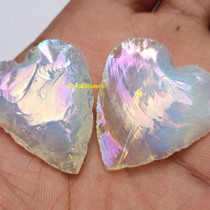 Angel Aura Opalite Heart, Opalite Crescent Sparkling Coated Heart Shape Opalite Healing Carving Heart