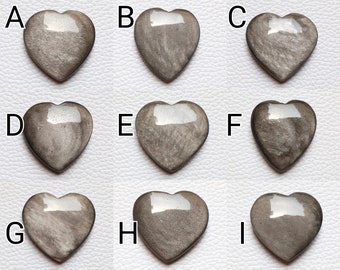 Sparkling Silver Obsidian Heart Gemstone - Both Side Polished - Puffy Heart - Silver Obsidian Cabochon - Jewelry Making - Healing Crystals