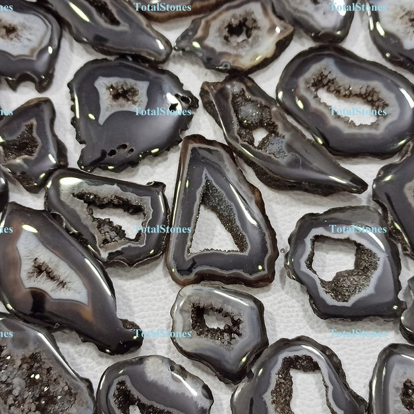 Black Widnow Druzy Agate Slices / Geode Polished Slabs / Geode Slices / Wire Wrap Stones / 1 inch to 2.5 inches