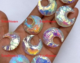 Aura Titanium Coated Opalite Crescent Moon Healing Crystal Stone Aura Angel Coated Crescent Moon, Opalite Obsidian Crystal Moon