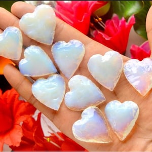 Coeurs en cristal de croissant de coeurs en opalite Coeurs en obsidienne noire, coeurs en quartz rose rose Pierre de guérison, coeurs en cristal d'opalite