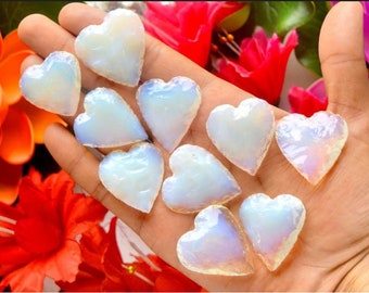 Opalite Hearts Crystal Crescent Hearts Black Obsidian Hearts , Pink Rose Quartz Hearts Healing Stone Opalite Crystal Hearts