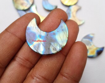 FLAT Labradorite Gemstone Moon, Crescent Flat Moon AAA quality Multifire Labradorite Moonstone, Mix Size Labradorite Crescent Moon Jewelry