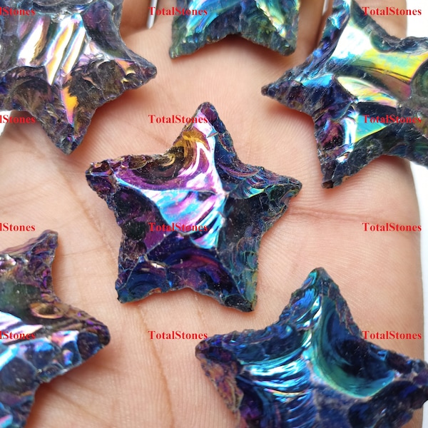 Estrellas con recubrimiento de titanio / Estrellas crecientes de obsidiana Angel Aura / Estrellas de piedras preciosas