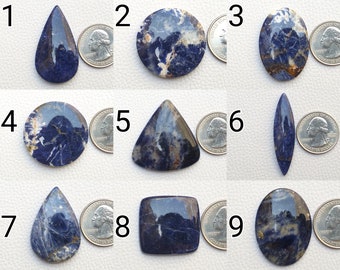 Natural Sodalite Loose Gemstone Wholesale One Side Flat Silver Pendant Making Mix Shape and Size Sodalite Stones Designer Jewelry Crystals