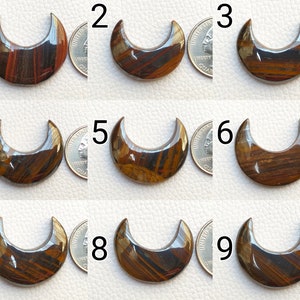 Natural Gemstone Iron Tiger Eye Cabochon Moon Shape Both Side Polished Pendant Making Tiger Iron Moon Wholesale Gemstone Silver Jewelry