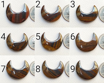 Natural Gemstone Iron Tiger Eye Cabochon Moon Shape Both Side Polished Pendant Making Tiger Iron Moon Wholesale Gemstone Silver Jewelry