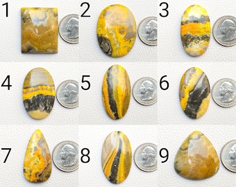 Natural Bumble Bee Jasper Wholesale Cabochon One Side Flat Handmade Mix Shapes and Size Bumblebee Jasper Designer Pendant Select Cabochon